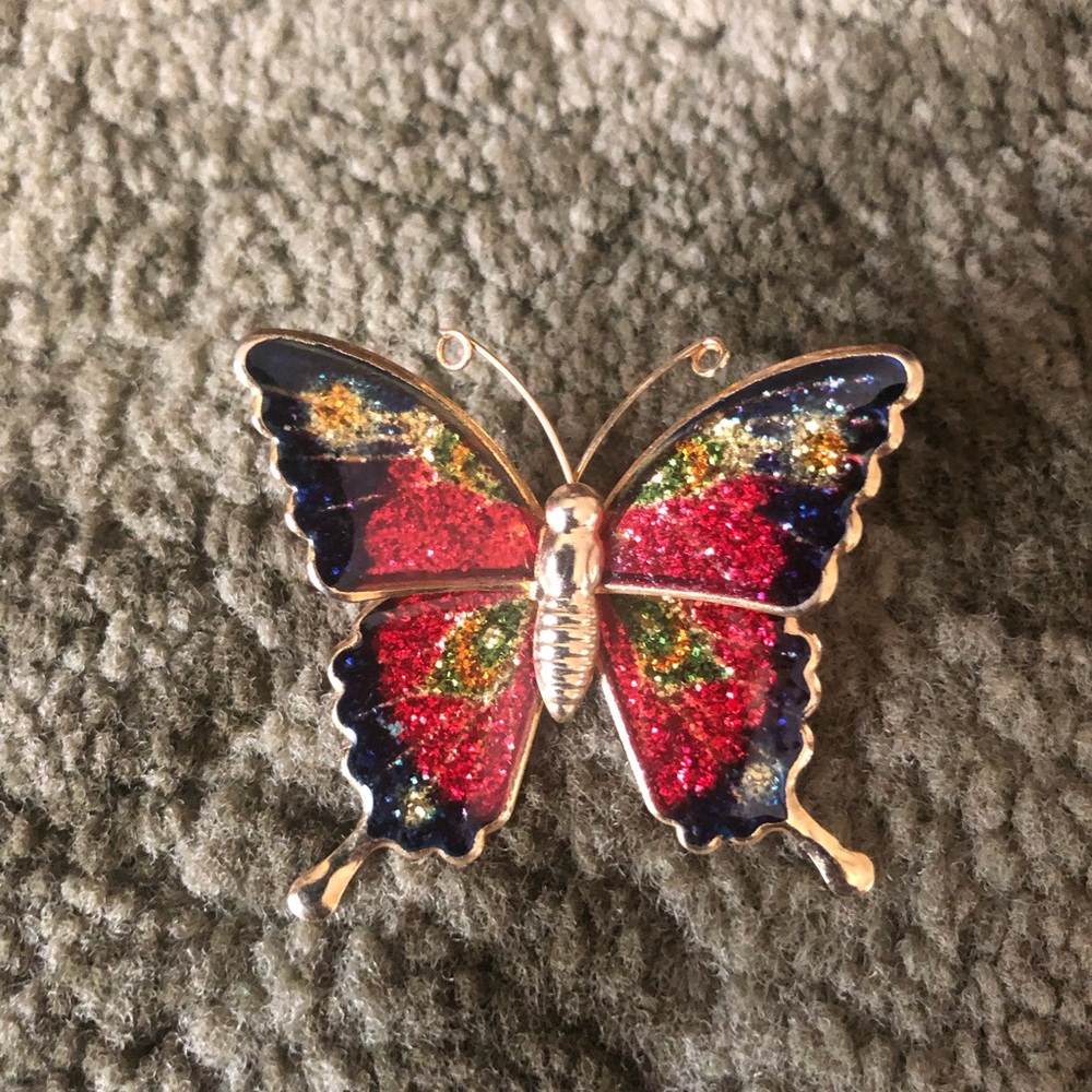Multicolor Glitter Butterfly Brooch Pin - Women Jewelry